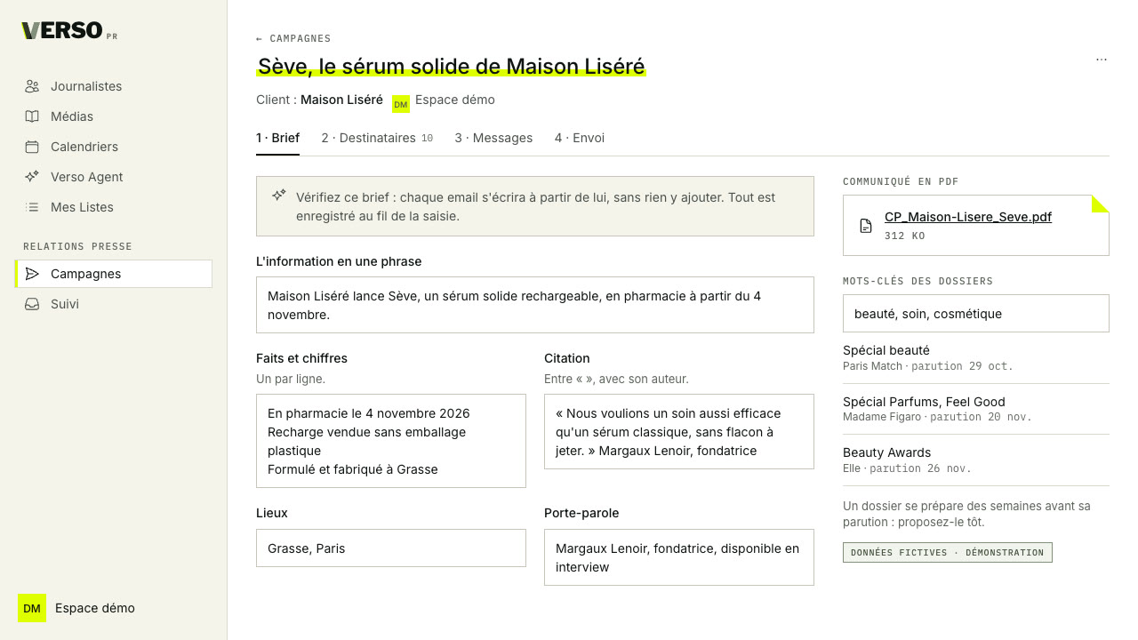 Le brief d'une campagne dans PRisme, avec un exemple fictif