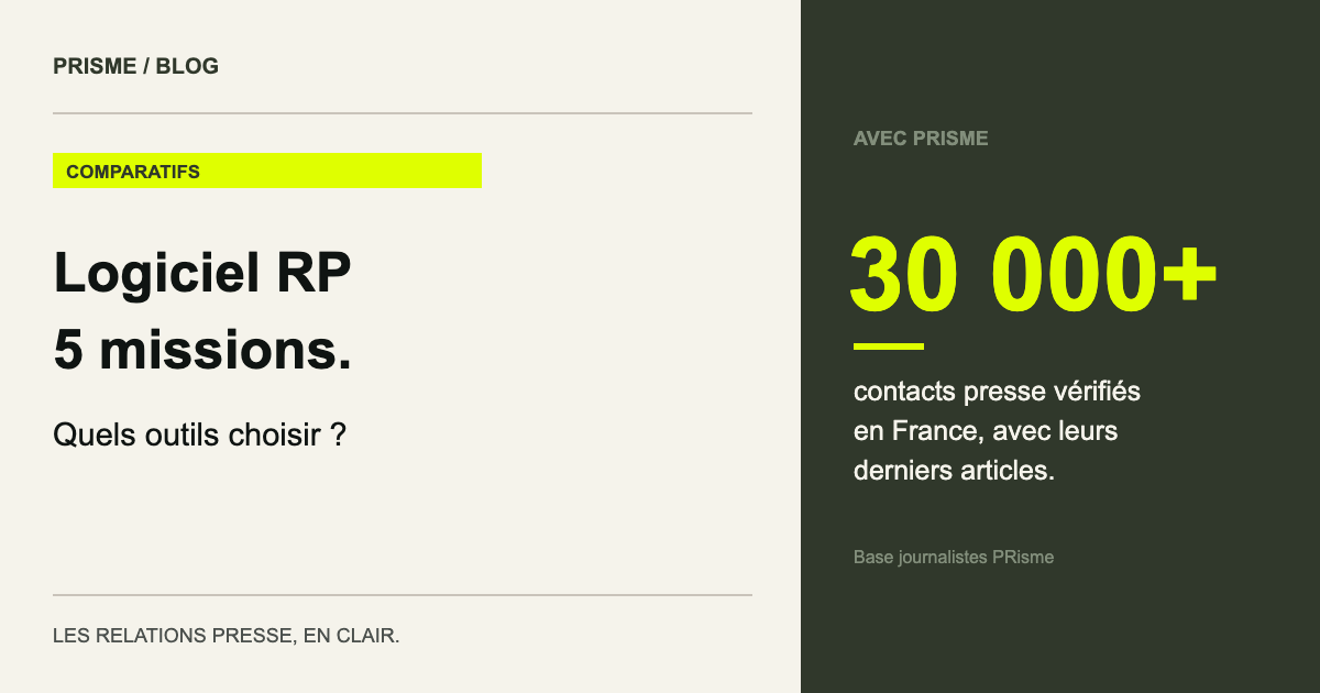 30 000+ contacts presse vérifiés en France, avec leurs derniers articles. (Base journalistes PRisme)