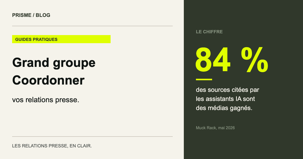 84 % des sources citées par les assistants IA sont des médias gagnés. (Muck Rack, mai 2026)